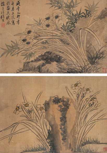 张熊 乙卯（1855年）作 水仙竹石 镜心